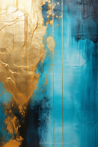 Abstract painting with gold and blue colors
