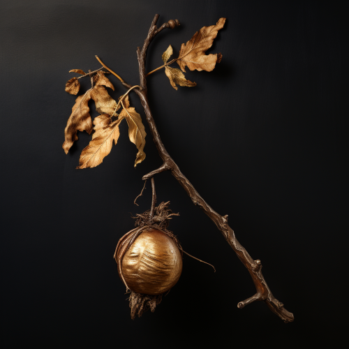 Captivating golden acorn tied to a twig