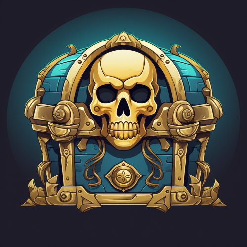 Golden antique vault with skull in RPG game