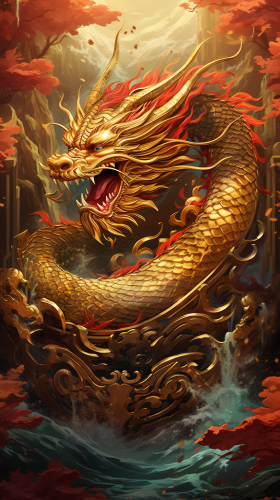 Illustration of Full Body Golden Chinese Dragon