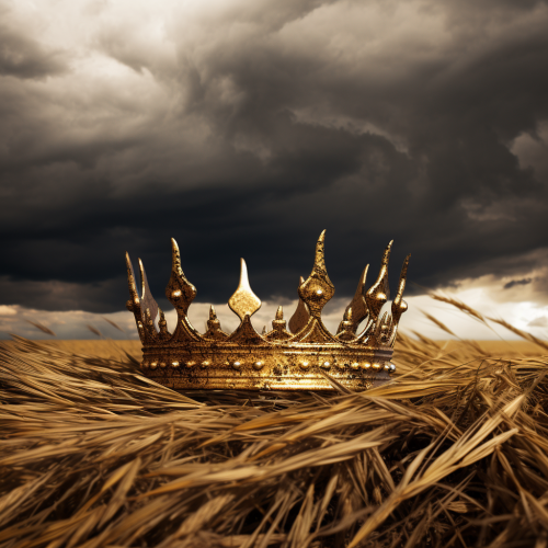 Golden crown in field during thunderstorm Golden crown in field during thunderstorm