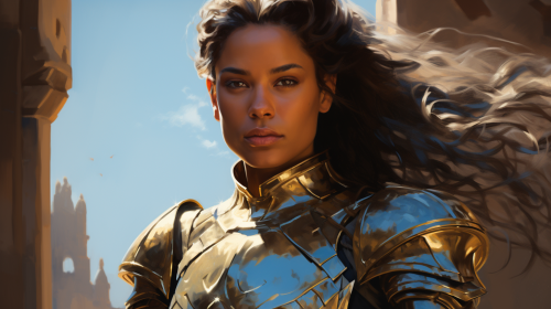 Beautiful Female Paladin in Golden Armor