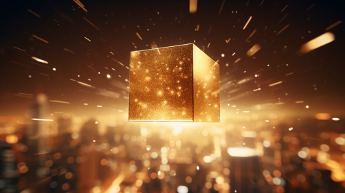 Golden box emitting radiant light at night