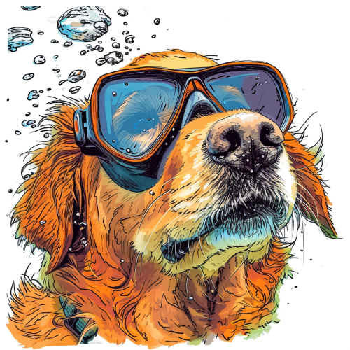 Scuba diving golden retriever vector art