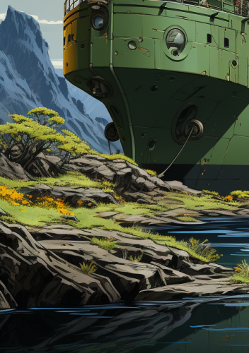 Beautiful golden ship on green background