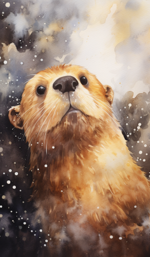 Beautiful golden watercolor portrait of a golden otter