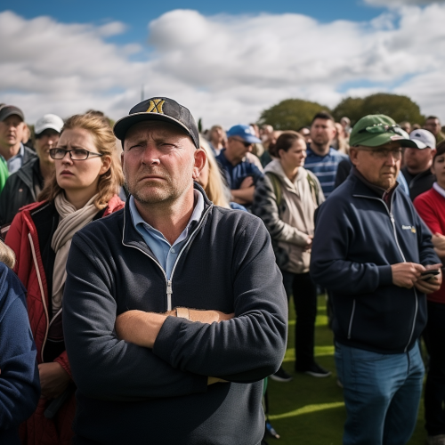 Excited golf fans cheering together