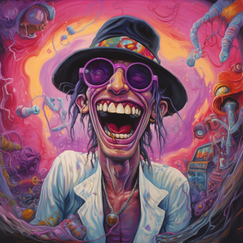 Goofy character wearing goggles and fedora hat Goofy character wearing goggles and fedora hat