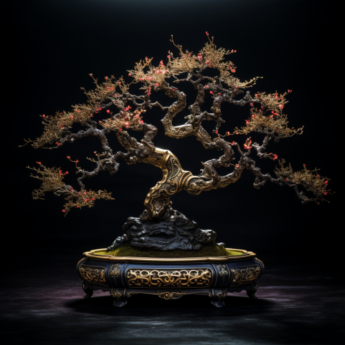 Mysterious goth bonsai tree with cinematic lighting