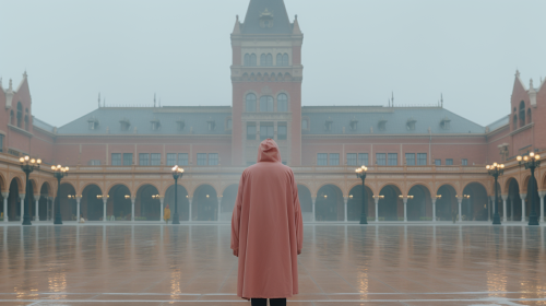 Gotham City rain with pink duck in the sky