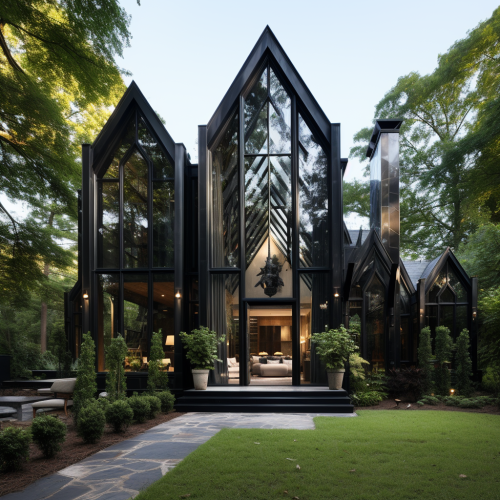 Modern Gothic Plantation Home with Trees and Shade