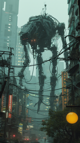 Gothic Robots Walking Tokyo City