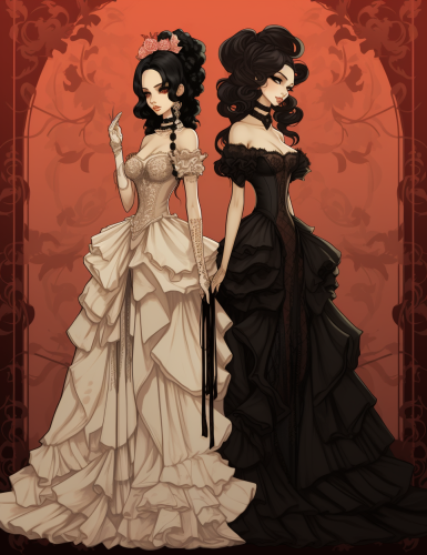 Gothic Halloween beauties in Victorian clothing Gothic Halloween beauties in Victorian clothing