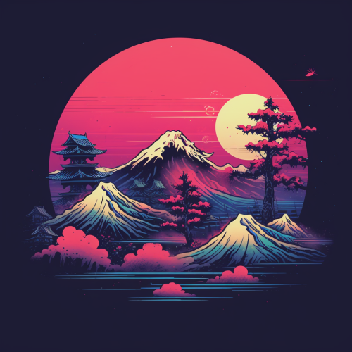 Stylish graphic tshirt design with Japanese retrowave theme Stylish graphic tshirt design with Japanese retrowave theme
