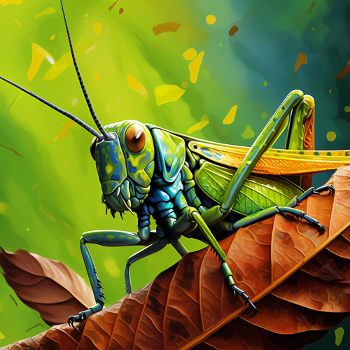 Grasshopper on green leaf