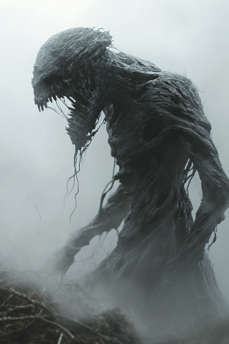 Anthropomorphic creature in gray fog