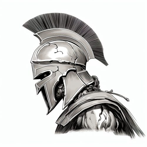 Detailed gray Spartan helmet side view.
