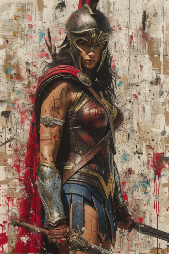 Greek Female Warrior Graffiti Art