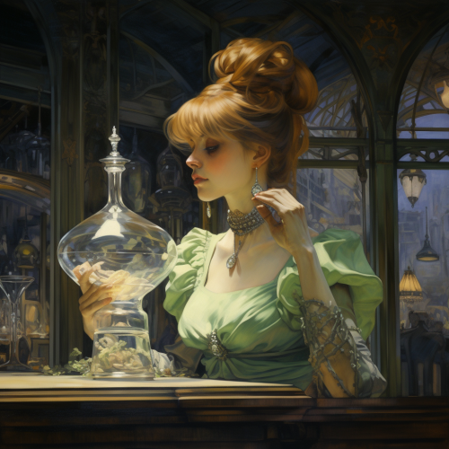 Woman enjoying absynthe at art nouveau café