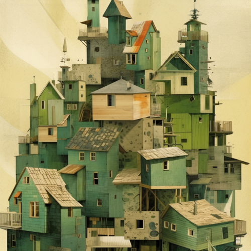 stacked green building collage houses