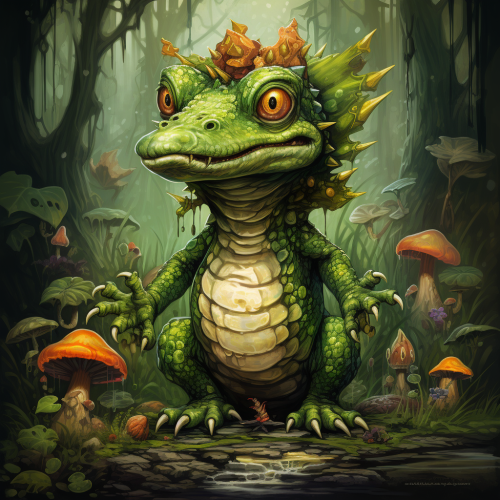 Hand-painted crocodile monster with mushroom details