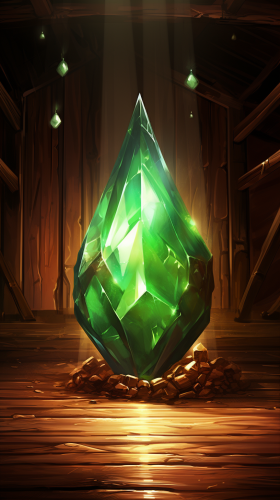 Mysterious Green Crystal in Wooden Ship Room Mysterious Green Crystal in Wooden Ship Room