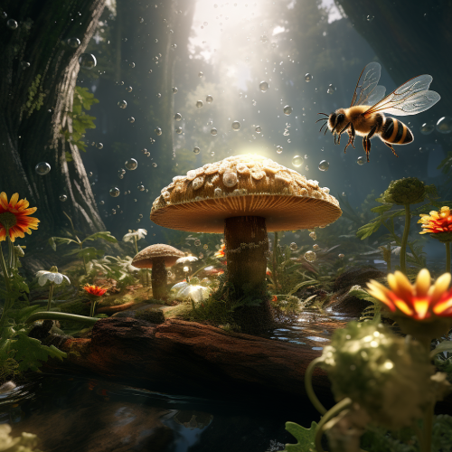 Vibrant bee pollinating emerald flower