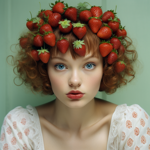 Stunning model with green eyes and strawberries