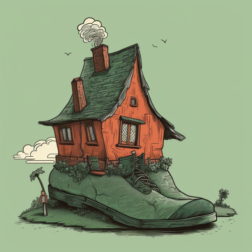 Medieval house in green field