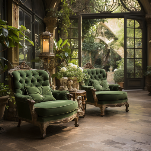 Elegant chairs on green hedge Elegant chairs on green hedge