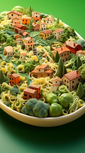 Plate of saucy green pasta Plate of saucy green pasta