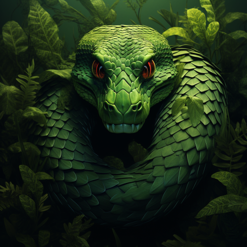 Beautiful green snake in lush surroundings