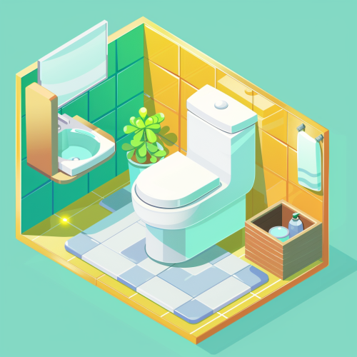 Isometric toilet in green and yellow