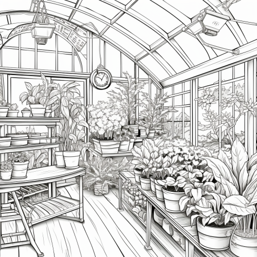 Cozy nature-filled hydroponic greenhouse garden