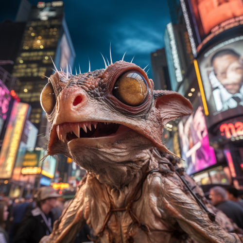 Gremlin visiting Time Square in HDR
