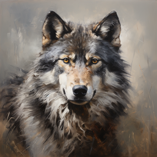 Powerful grey-furred wolf in Max Prentis style