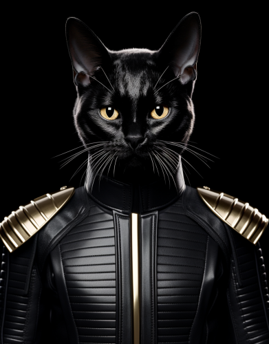 Cat in Black and Gold Leather Armor