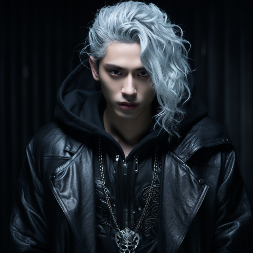 Grey-eyed male model with skull accessories