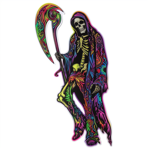 Colorful Grim Reaper Sticker on White Background
