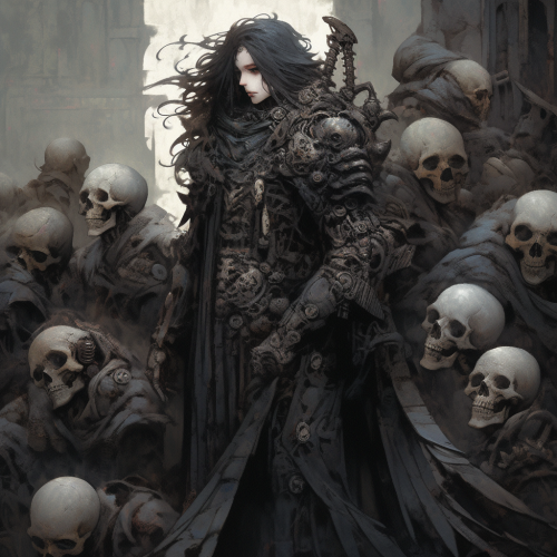 Dark creature wearing ornate armor and cloaks