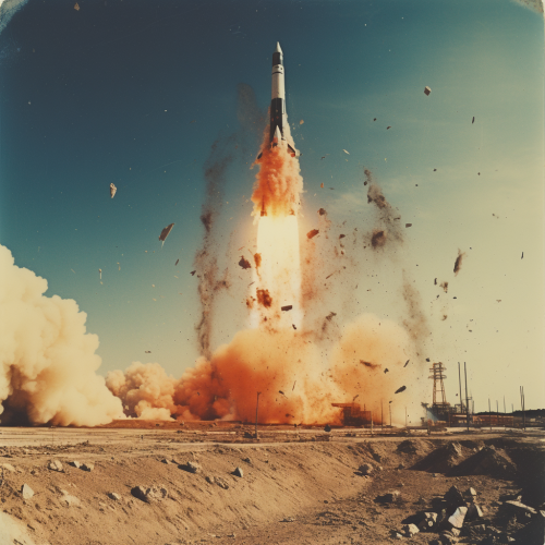 Vintage rocket launch captured on polaroid