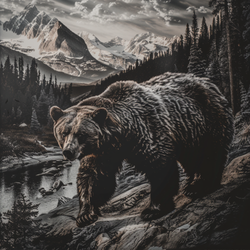 Black Grey Grizzly Bear Mountain