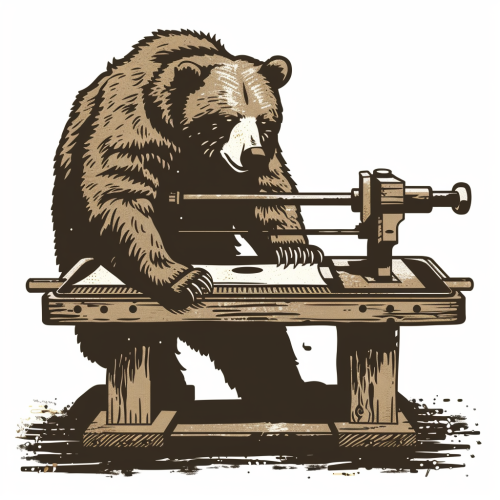 Grizzly bear using printing press