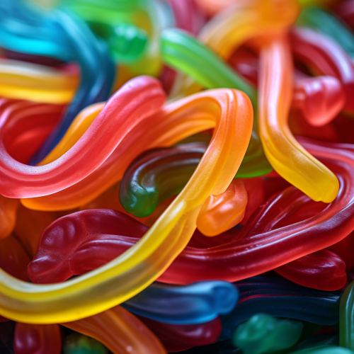 Colorful gummy worms on a plate