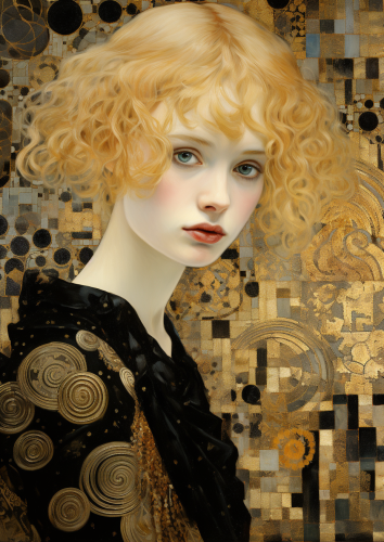 Gustav Klimt Art Blond Woman Gold Patterns