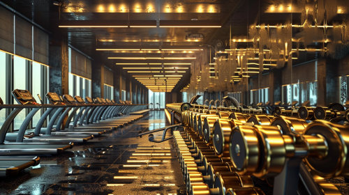 Golden dumbell rack in gym