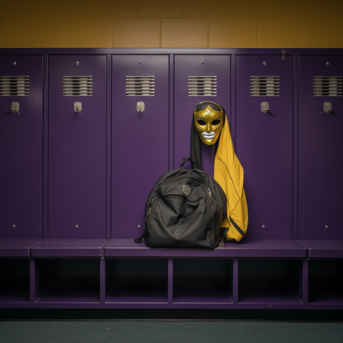 Mardi Gras Mask in Gym Locker Room
