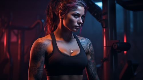 Muscular Woman Wiping Sweat at the Gym