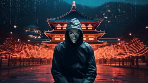 Hacker in front of Gyeongbokgung Palace