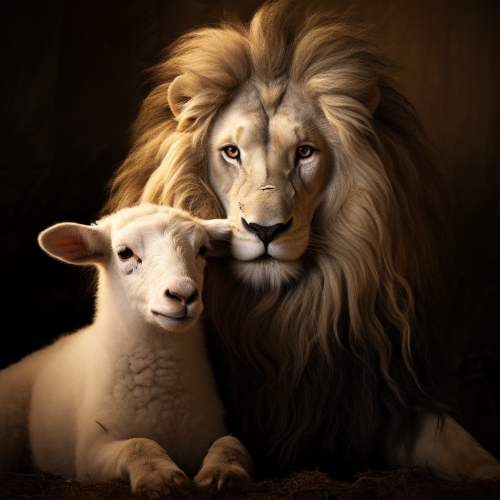 Representation of the divine symbol, half lion half lamb